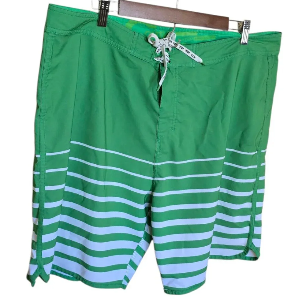 CHIVE Men's Green & White Board Shorts/Swimwear
